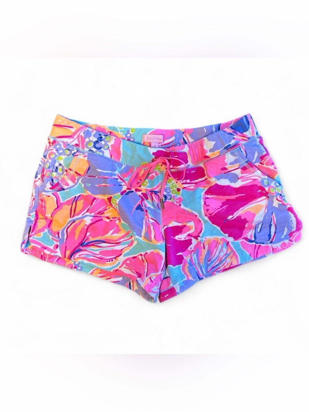 Lilly Pulitzer Floral Tropical Drawstring Shorts Pockets size Medium